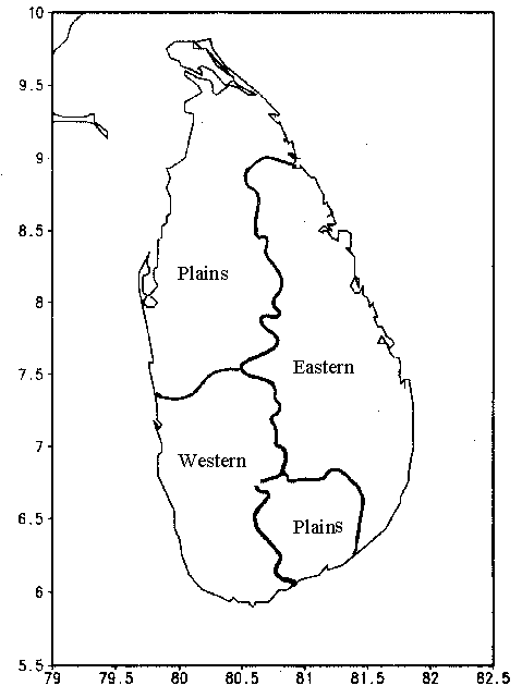 Regionalization of Sri Lanka  into Climatically homogeneous regions according to Puvaneswaram and Smithson, 1993